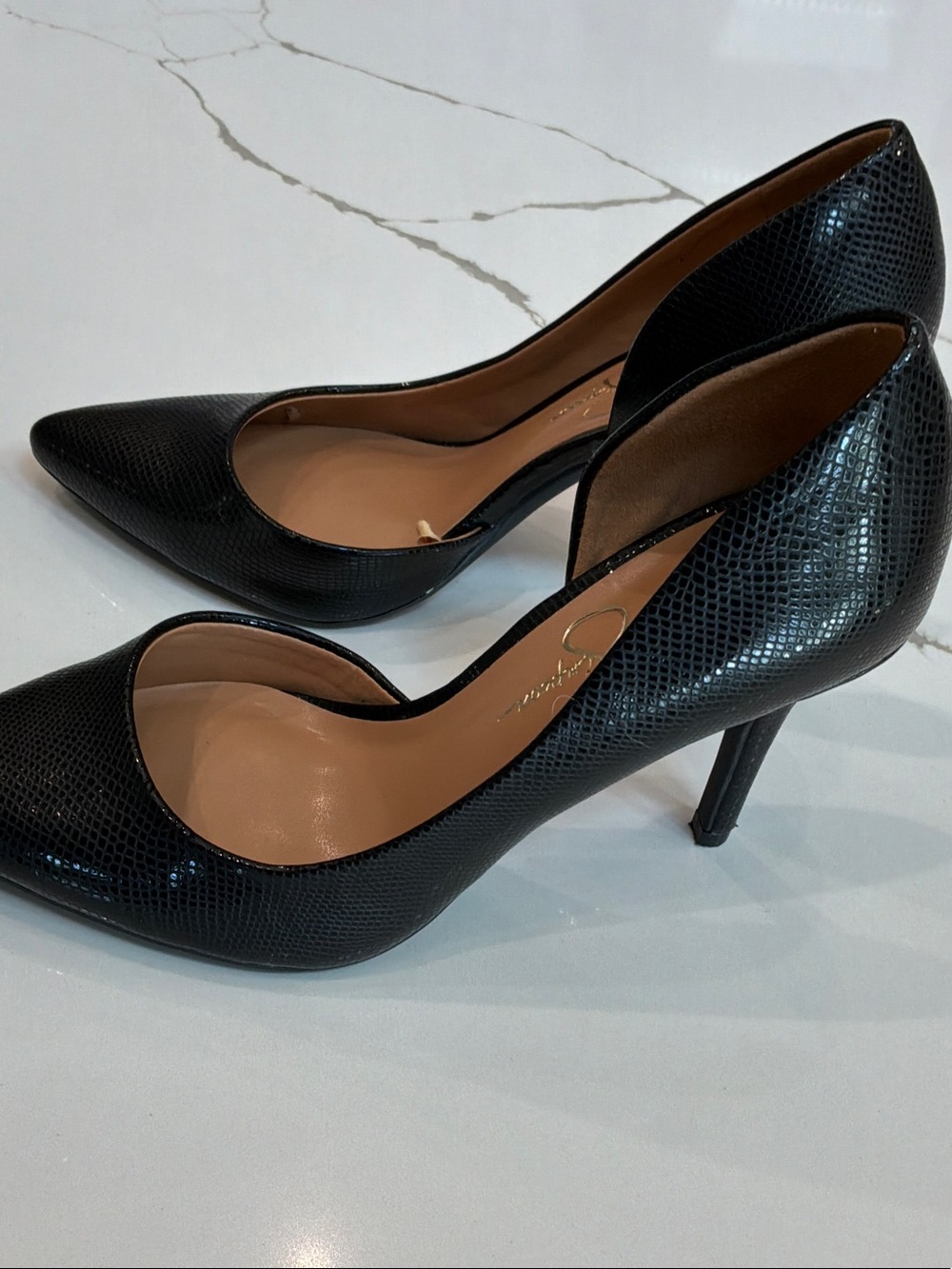 Jessica Simpson Size 7M Black Snakeskin-Texture Pointed Toe Pumps Heels - Picture 11 of 12